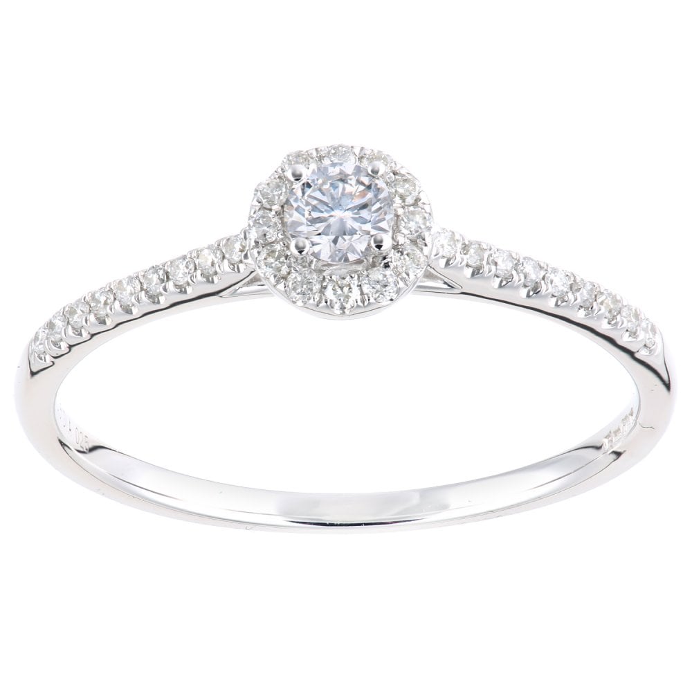 SPARKLD 9ct White Gold Women Round Diamond Engagement Halo Ring