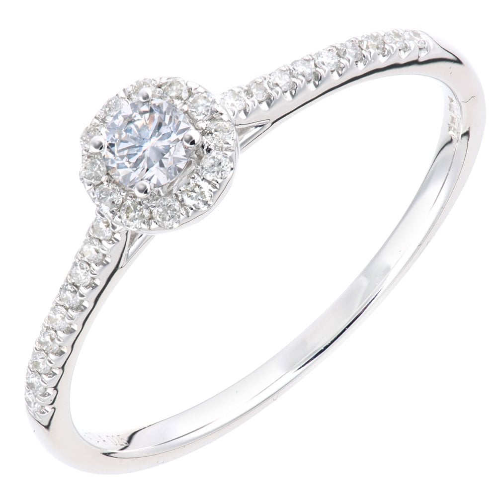 SPARKLD 9ct White Gold Women Round Diamond Engagement Halo Ring