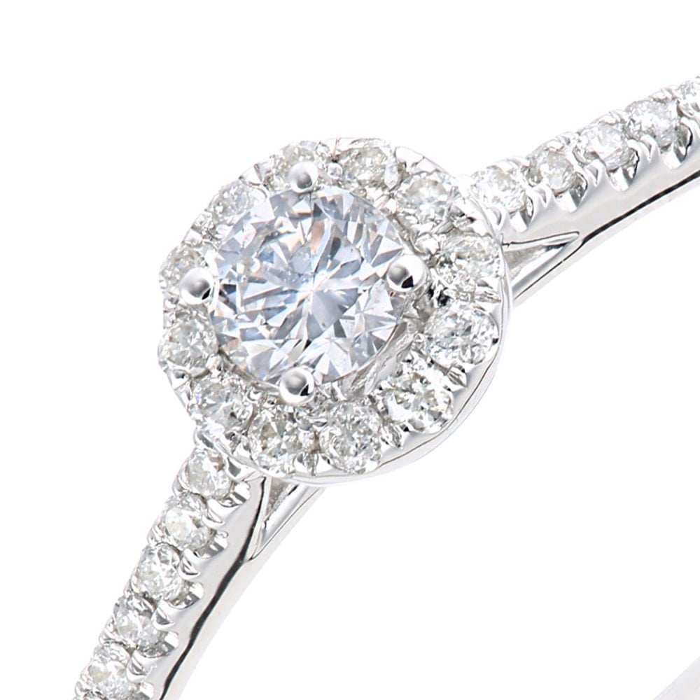 SPARKLD 9ct White Gold Women Round Diamond Engagement Halo Ring