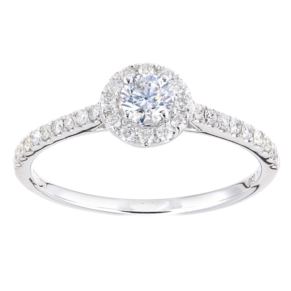 SPARKLD 9ct white Gold Women Round Diamond Engagement Halo Ring