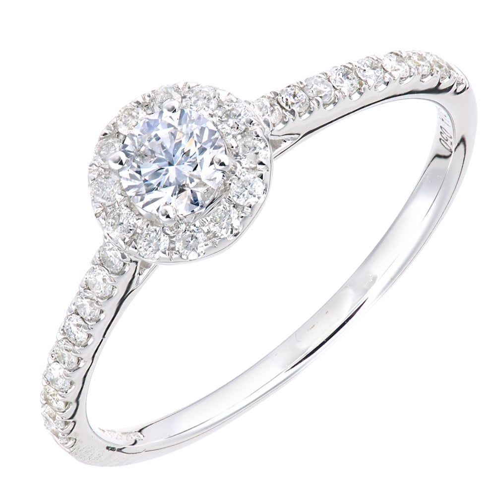 SPARKLD 9ct white Gold Women Round Diamond Engagement Halo Ring