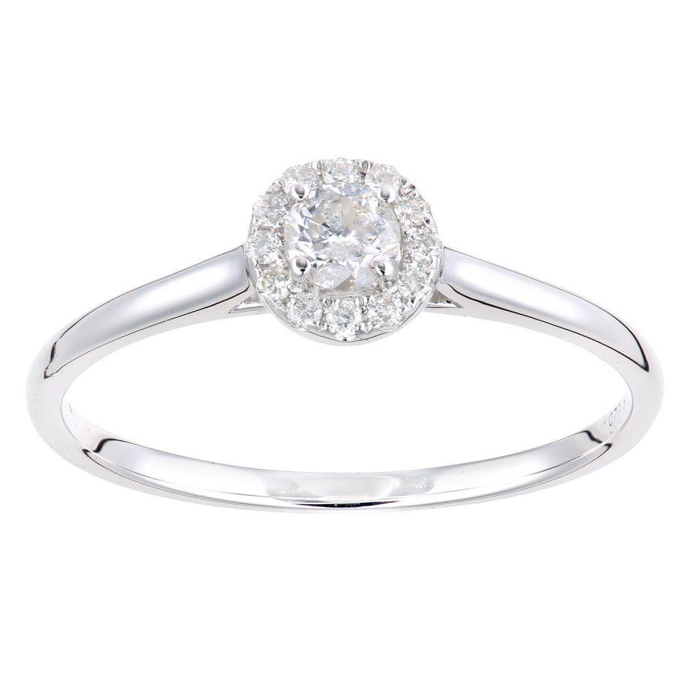 SPARKLD 9ct white Gold Women Round Diamond Engagement Halo Ring