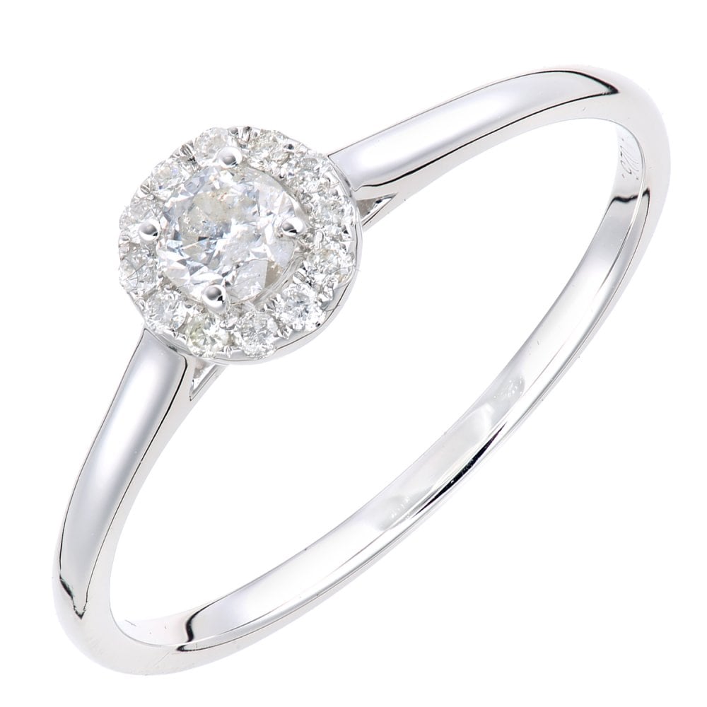 SPARKLD 9ct white Gold Women Round Diamond Engagement Halo Ring