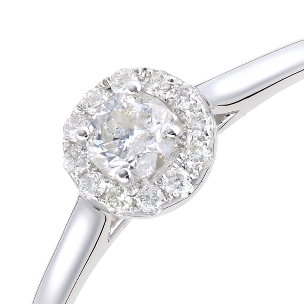 SPARKLD 9ct white Gold Women Round Diamond Engagement Halo Ring