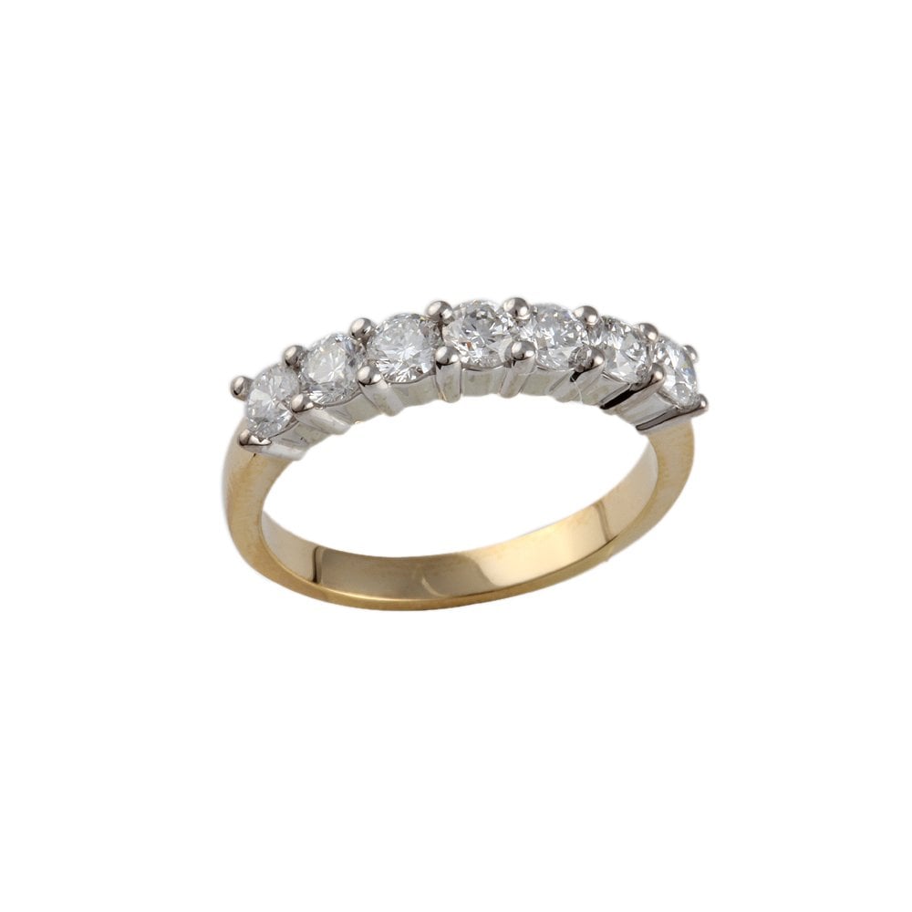 Yellow and White Gold 0.90ct Round Brilliant Diamond Seven Stone Half Eternity Ring