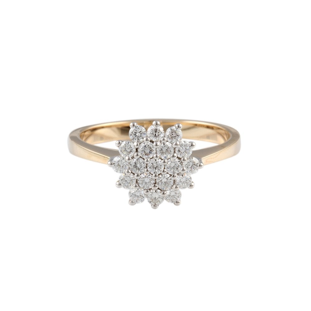Yellow and White Gold 0.50ct Round Brilliant Diamond Cluster Ring