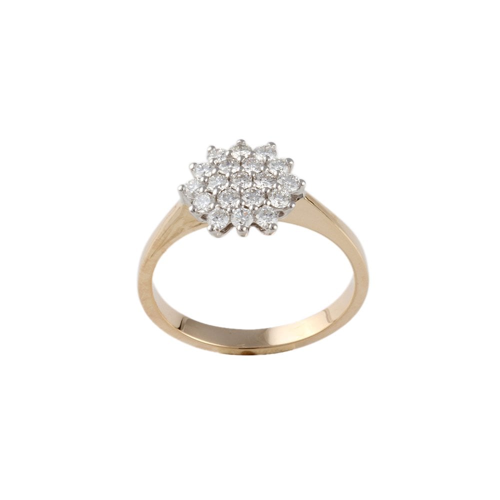 Yellow and White Gold 0.80ct Round Brilliant Diamond Cluster Ring