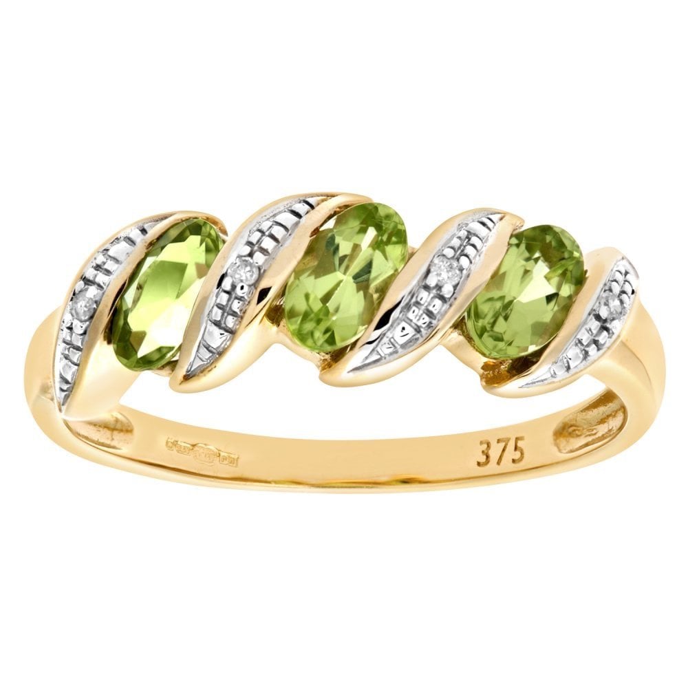 SPARKLD 9ct Yellow Gold Diamond and Peridot Eternity Ladies Ring