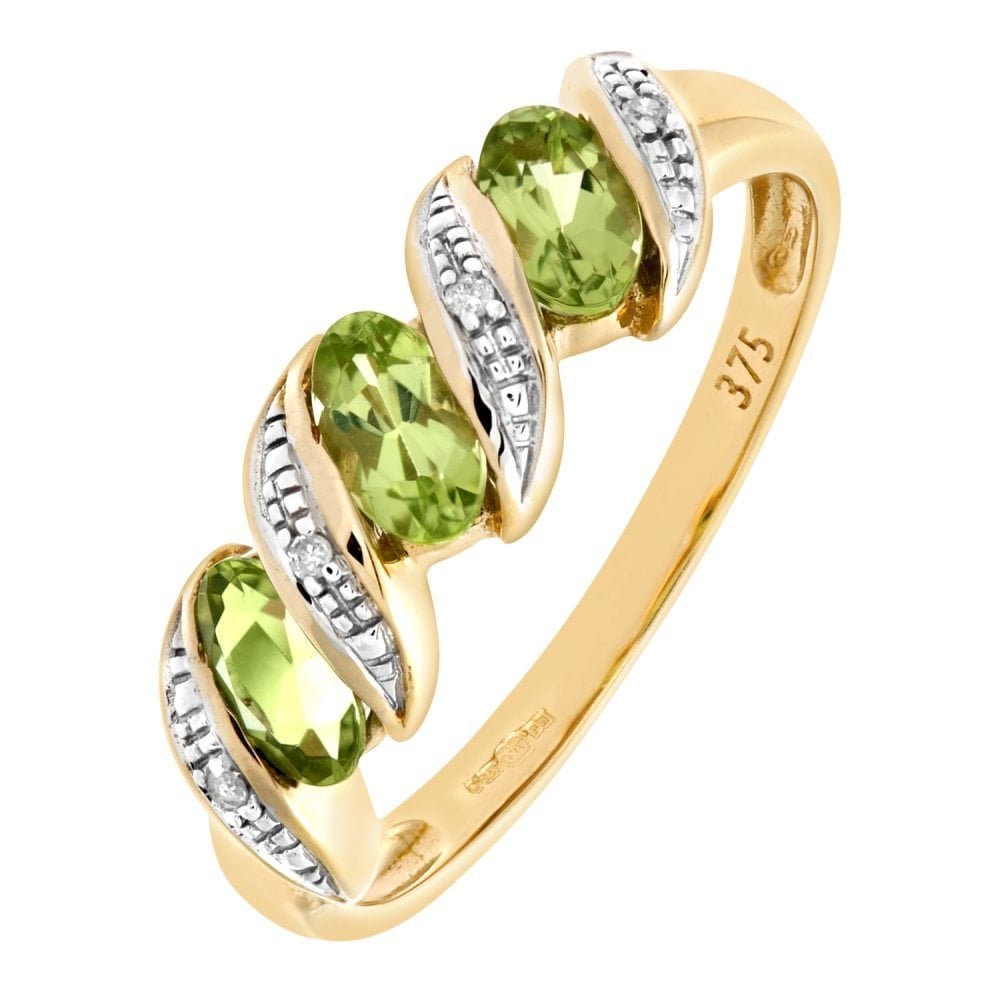 SPARKLD 9ct Yellow Gold Diamond and Peridot Eternity Ladies Ring