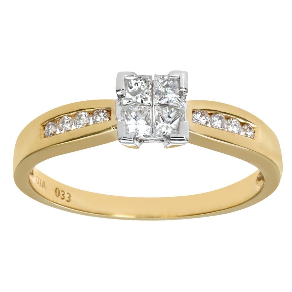 SPARKLD 18ct Yellow Gold Diamond Engagement Ring 0.33ct Solitare Look, Princess Cut Diamond