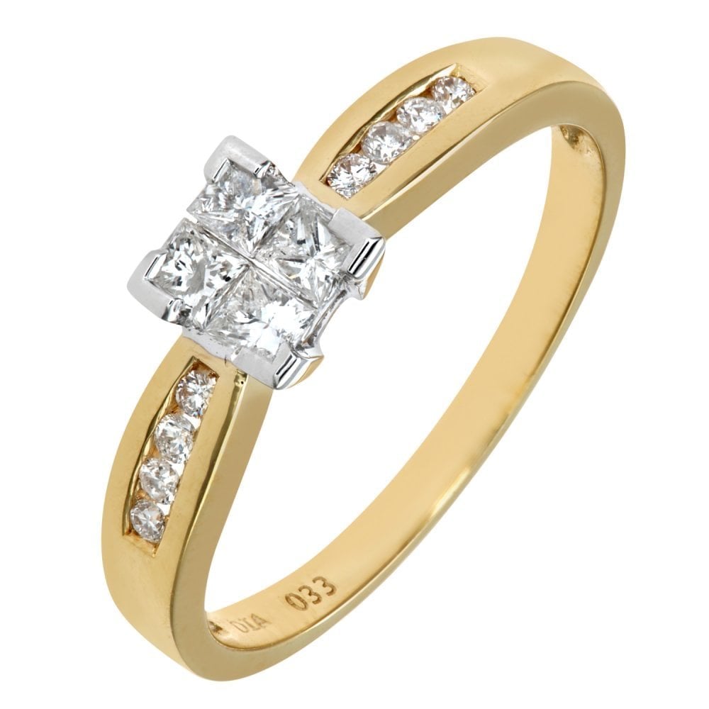 SPARKLD 18ct Yellow Gold Diamond Engagement Ring 0.33ct Solitare Look, Princess Cut Diamond