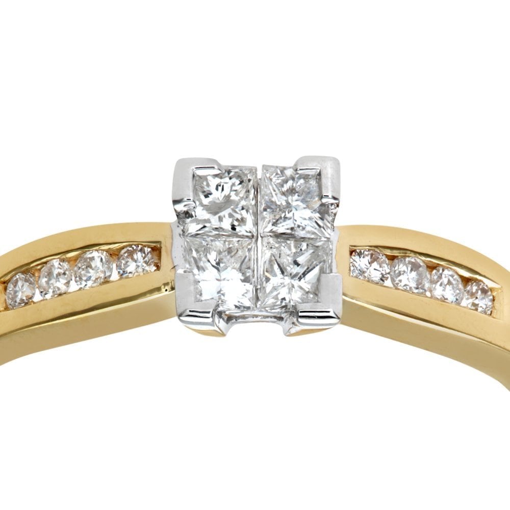SPARKLD 18ct Yellow Gold Diamond Engagement Ring 0.33ct Solitare Look, Princess Cut Diamond