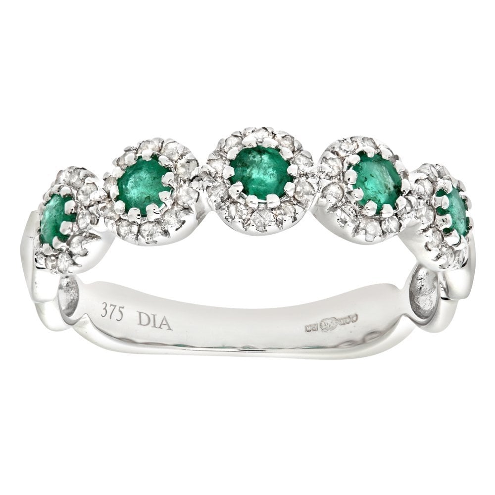 SPARKLD 9ct White Gold Diamond and Emerald Eternity Ladies Ring