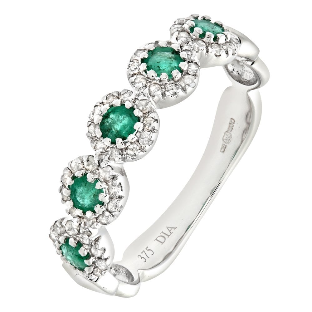 SPARKLD 9ct White Gold Diamond and Emerald Eternity Ladies Ring