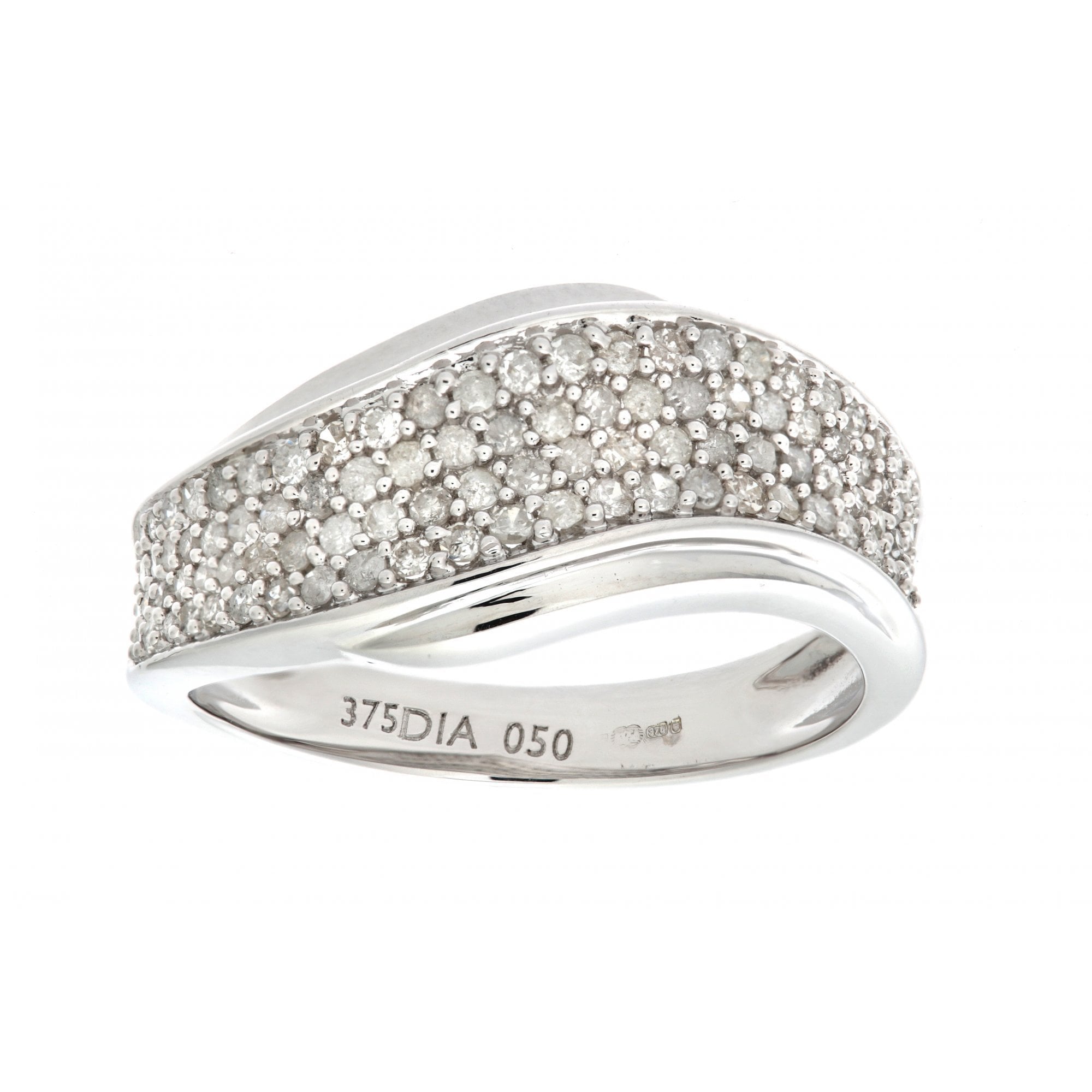SPARKLD 14ct White Gold 0.50ct Diamond Half Eternity Wave Ring