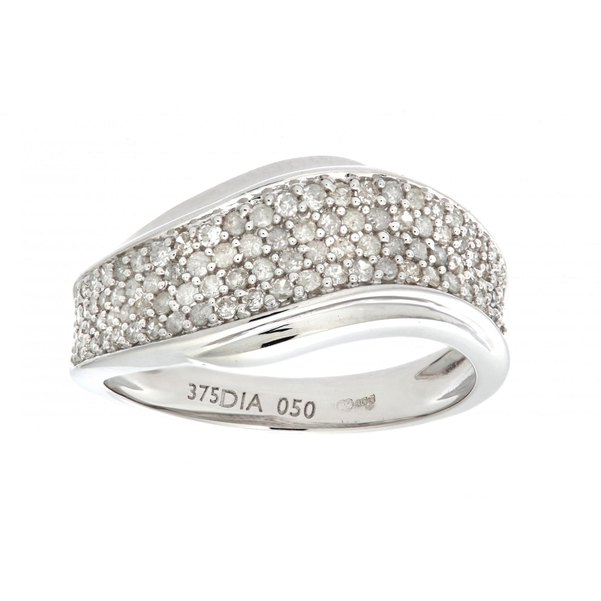 SPARKLD 14ct White Gold 0.50ct Diamond Half Eternity Wave Ring