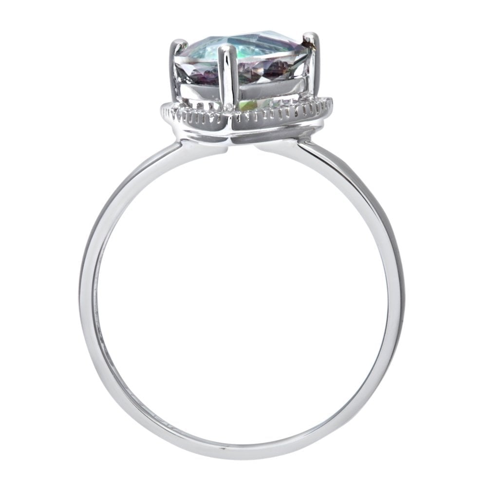 SPARKLD 9ct White Gold Triangular Cut Green Mystic Topaz And Diamond Ring