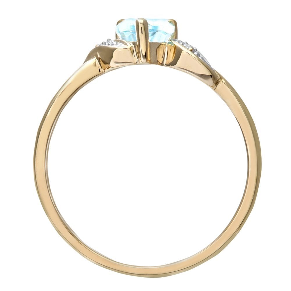 SPARKLD 9ct Yellow Gold Blue Topaz And Diamond Heart Ring