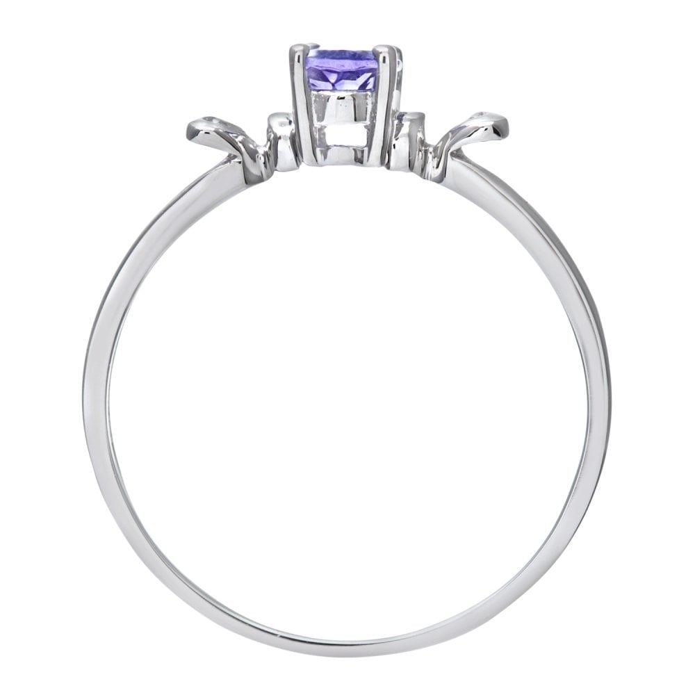 SPARKLD 9ct White Gold Tanzanite Ring With Diamond Set Heart Shoulders