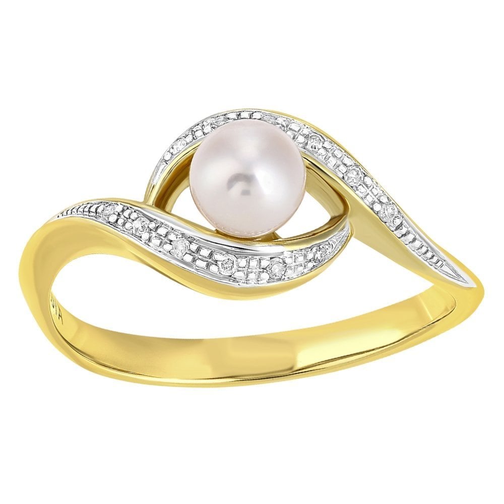 SPARKLD 9ct White Gold Diamond And Cultured Pearl Crossover Ring
