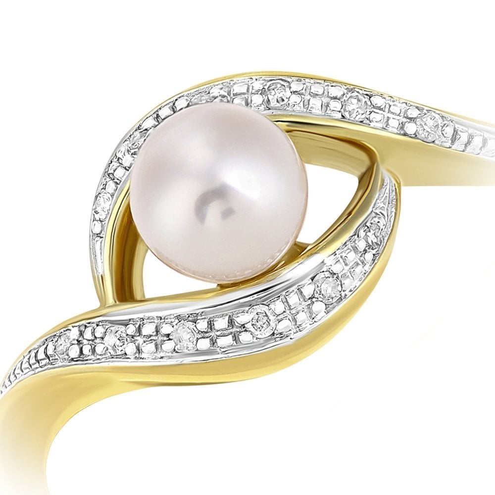 SPARKLD 9ct White Gold Diamond And Cultured Pearl Crossover Ring