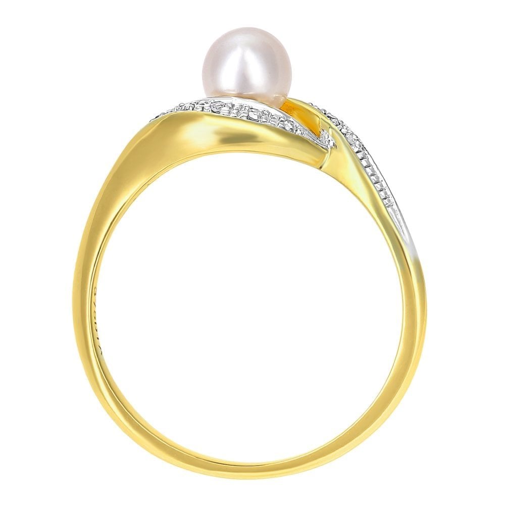 SPARKLD 9ct White Gold Diamond And Cultured Pearl Crossover Ring