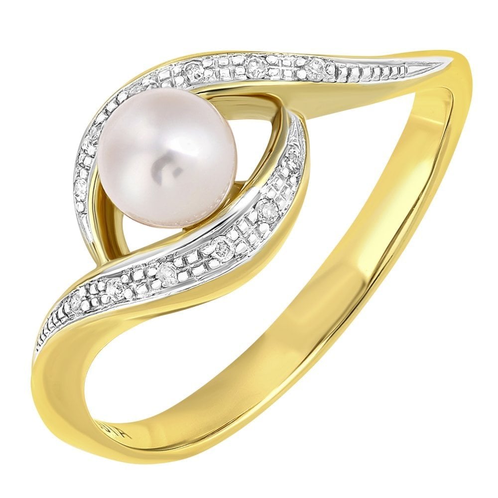 SPARKLD 9ct White Gold Diamond And Cultured Pearl Crossover Ring