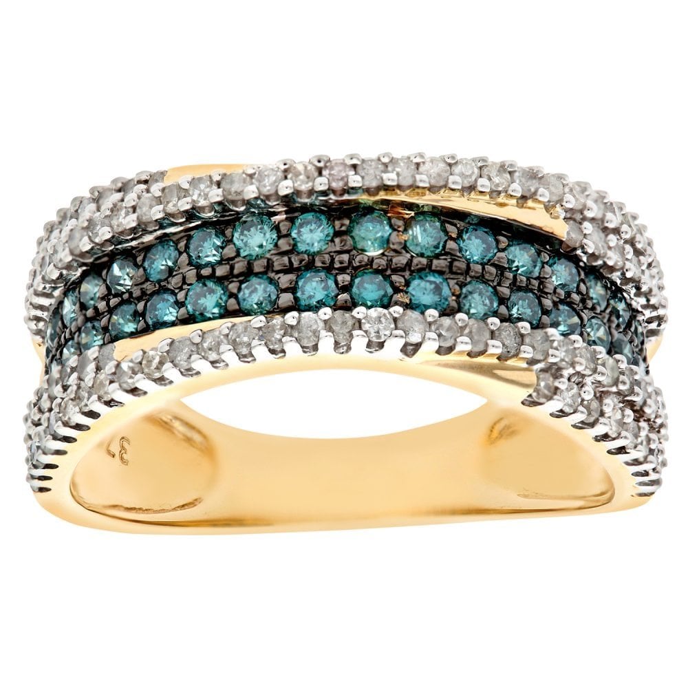 SPARKLD 9ct Yellow Gold Blue Diamond Multi Row Eternity Ring