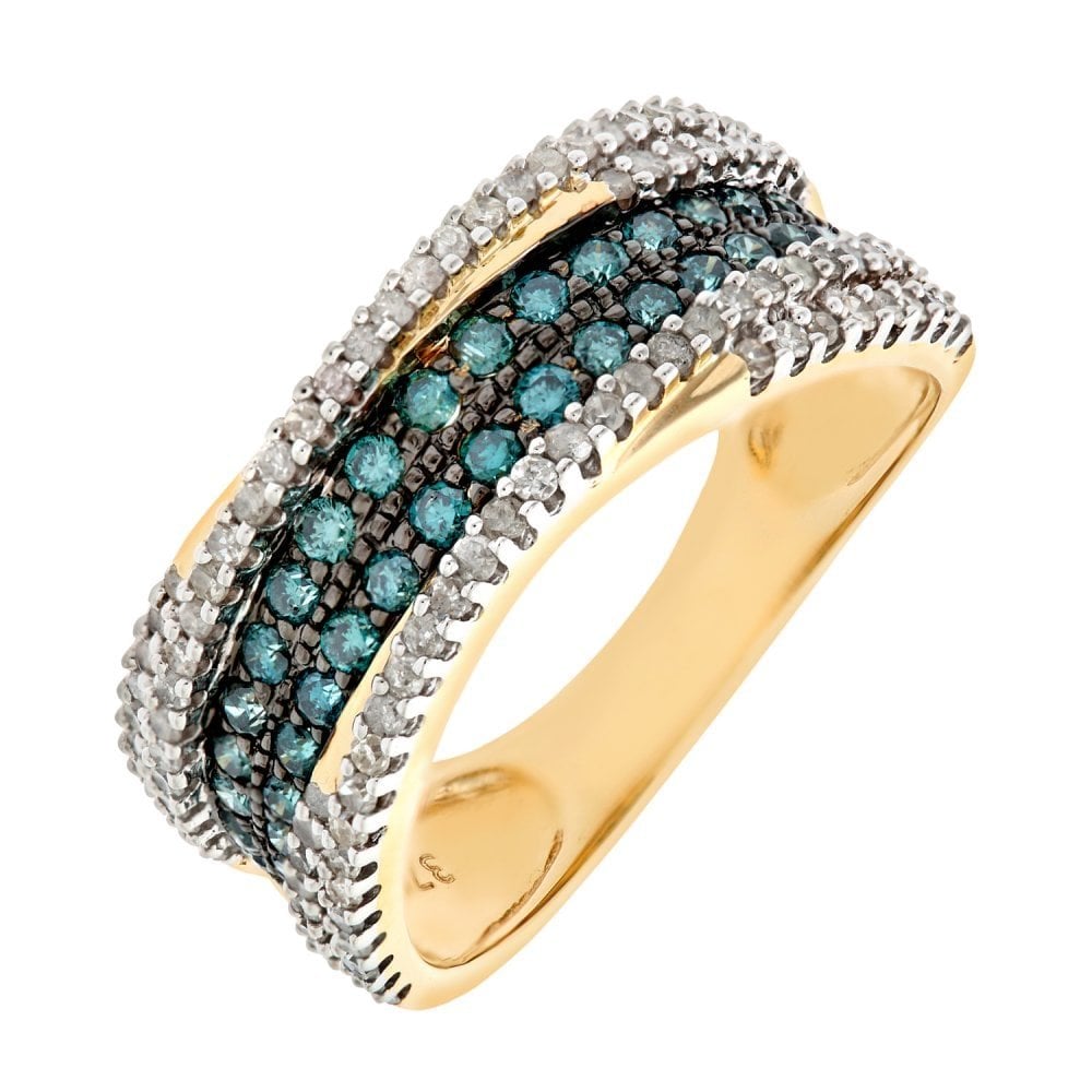 SPARKLD 9ct Yellow Gold Blue Diamond Multi Row Eternity Ring