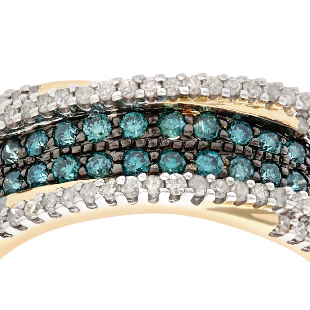 SPARKLD 9ct Yellow Gold Blue Diamond Multi Row Eternity Ring