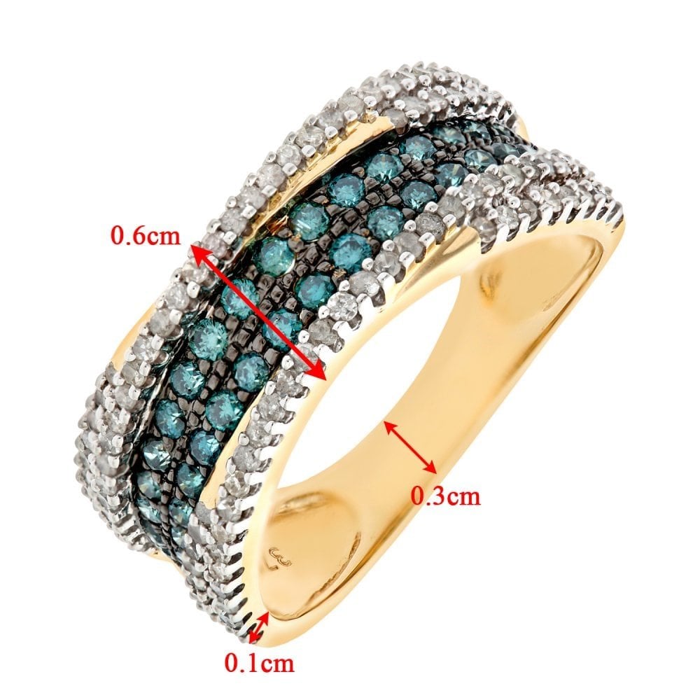 SPARKLD 9ct Yellow Gold Blue Diamond Multi Row Eternity Ring