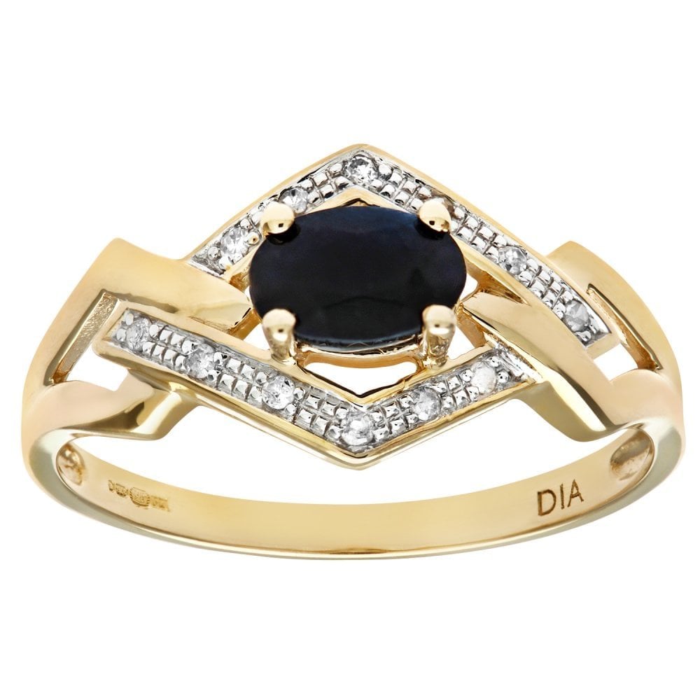 SPARKLD Ladies SPARKLD 9ct Yellow Gold Fancy Diamond And Sapphire Ring