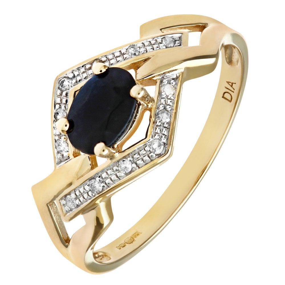 SPARKLD Ladies SPARKLD 9ct Yellow Gold Fancy Diamond And Sapphire Ring
