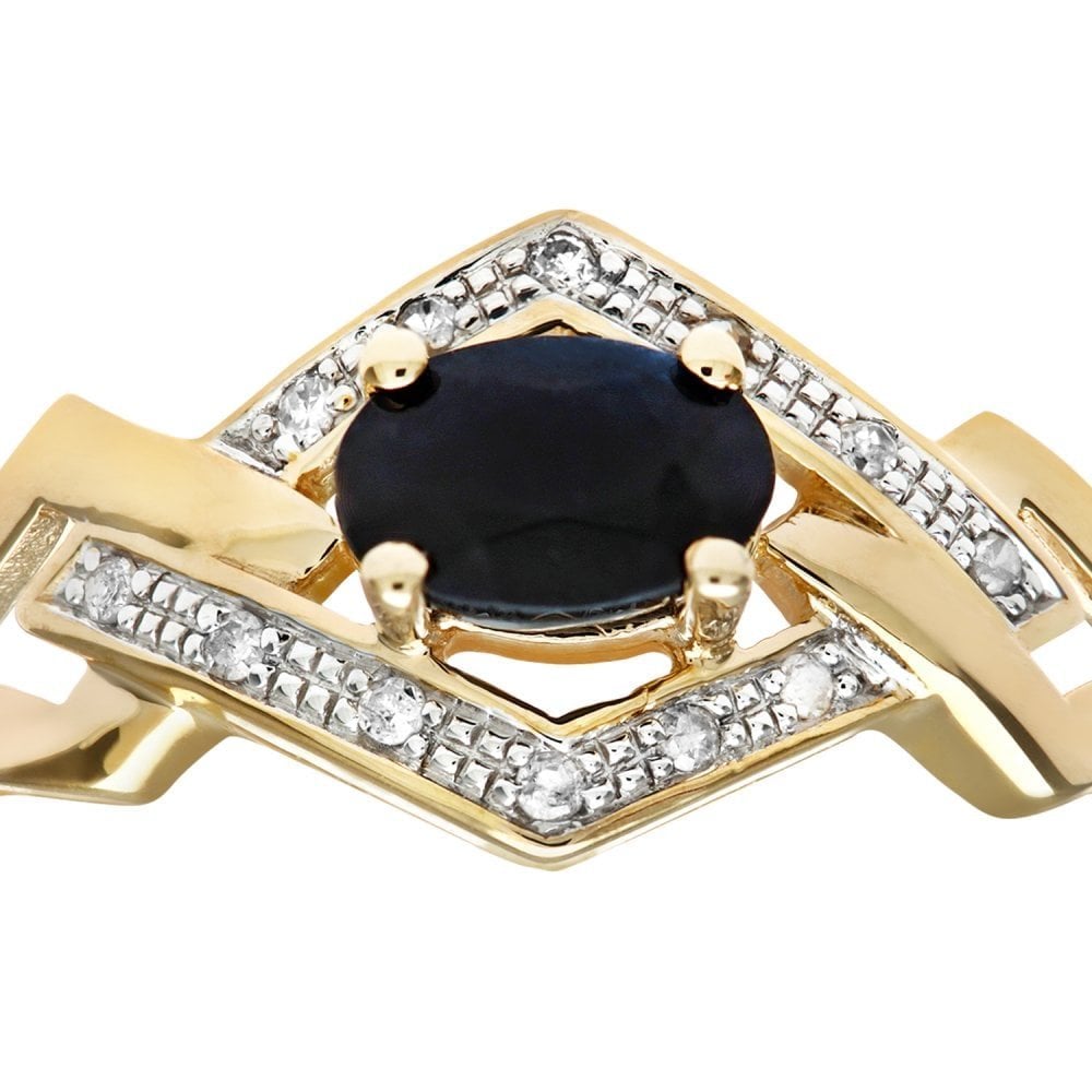 SPARKLD Ladies SPARKLD 9ct Yellow Gold Fancy Diamond And Sapphire Ring