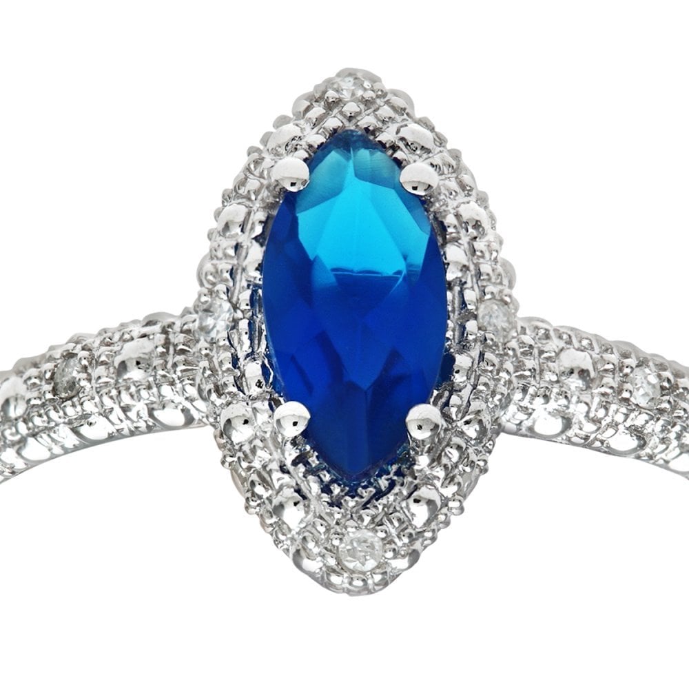 SPARKLD 9ct White Gold Created Sapphire And Diamond Marquise Cluster Ring