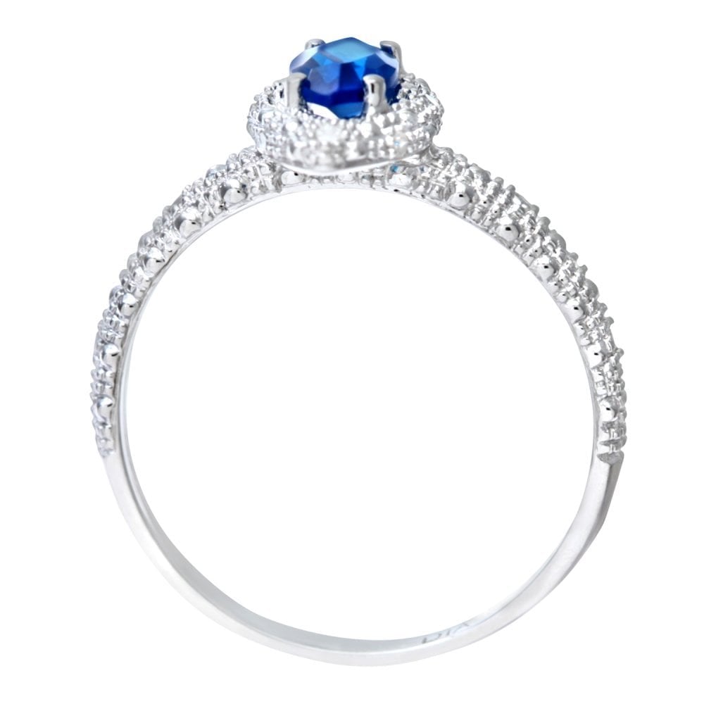 SPARKLD 9ct White Gold Created Sapphire And Diamond Marquise Cluster Ring