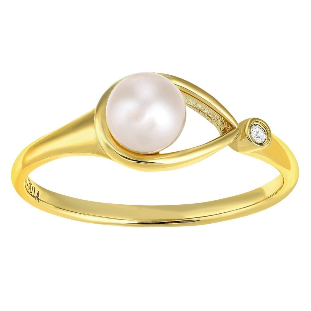SPARKLD 9ct Yellow Gold Diamond And Cultured Pearl Teardrop Ring