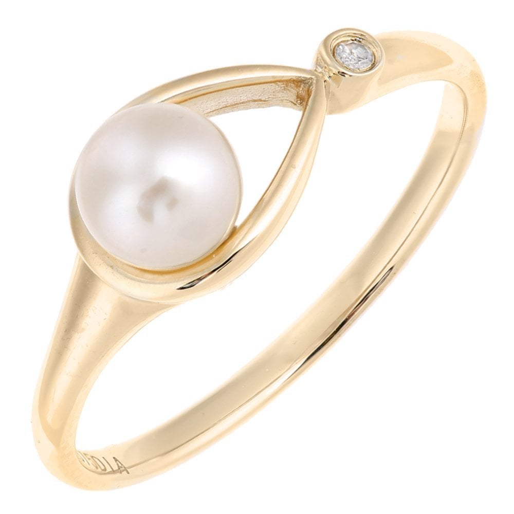 SPARKLD 9ct Yellow Gold Diamond And Cultured Pearl Teardrop Ring