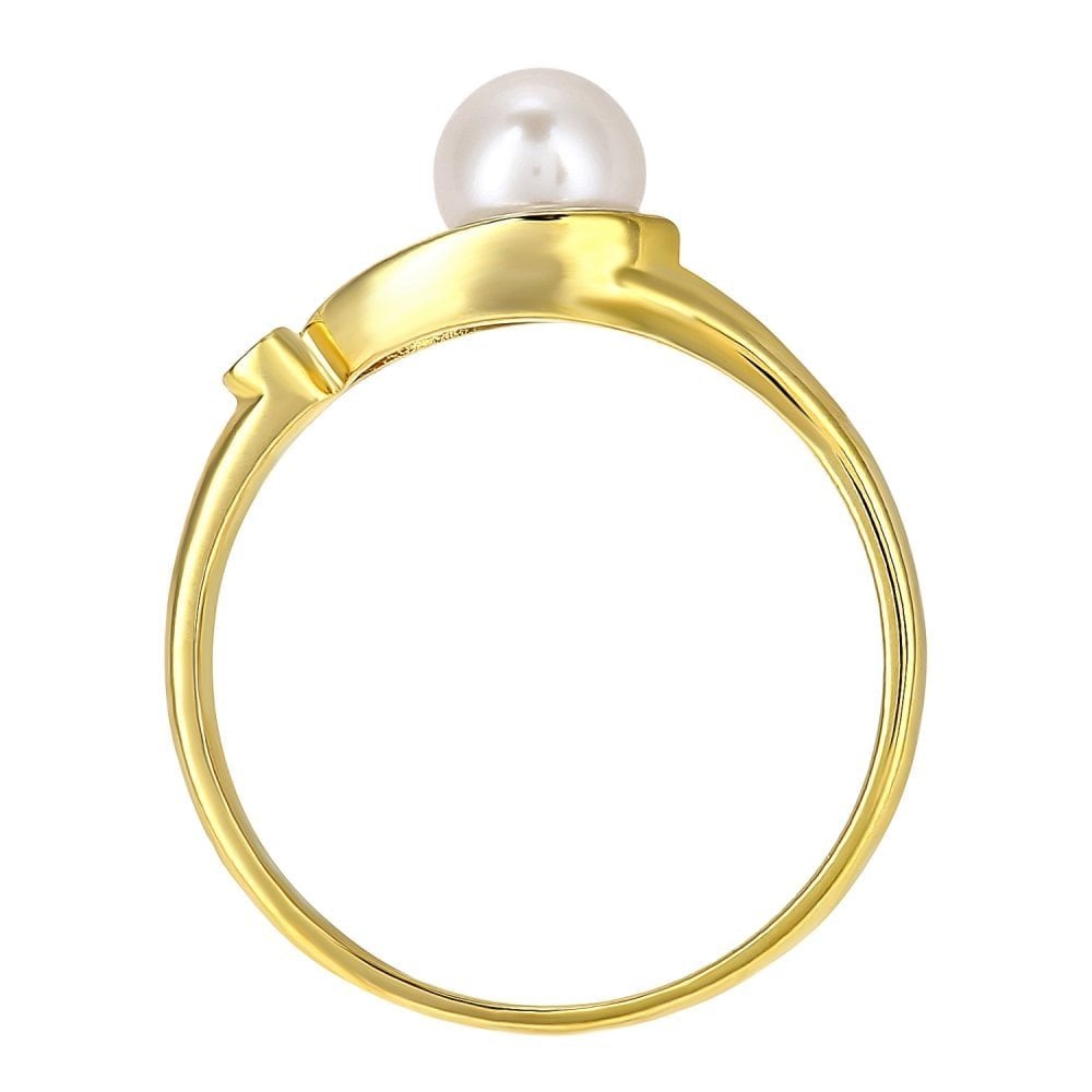 SPARKLD 9ct Yellow Gold Diamond And Cultured Pearl Teardrop Ring