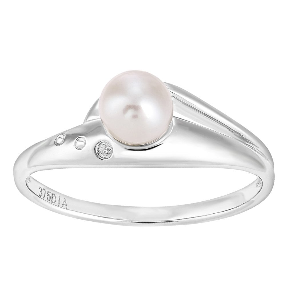 SPARKLD 9ct White Gold Diamond And Cultured Pearl Ring