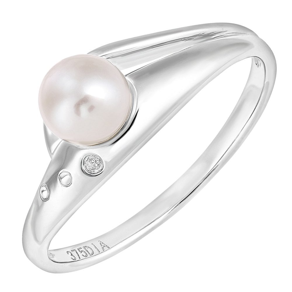 SPARKLD 9ct White Gold Diamond And Cultured Pearl Ring