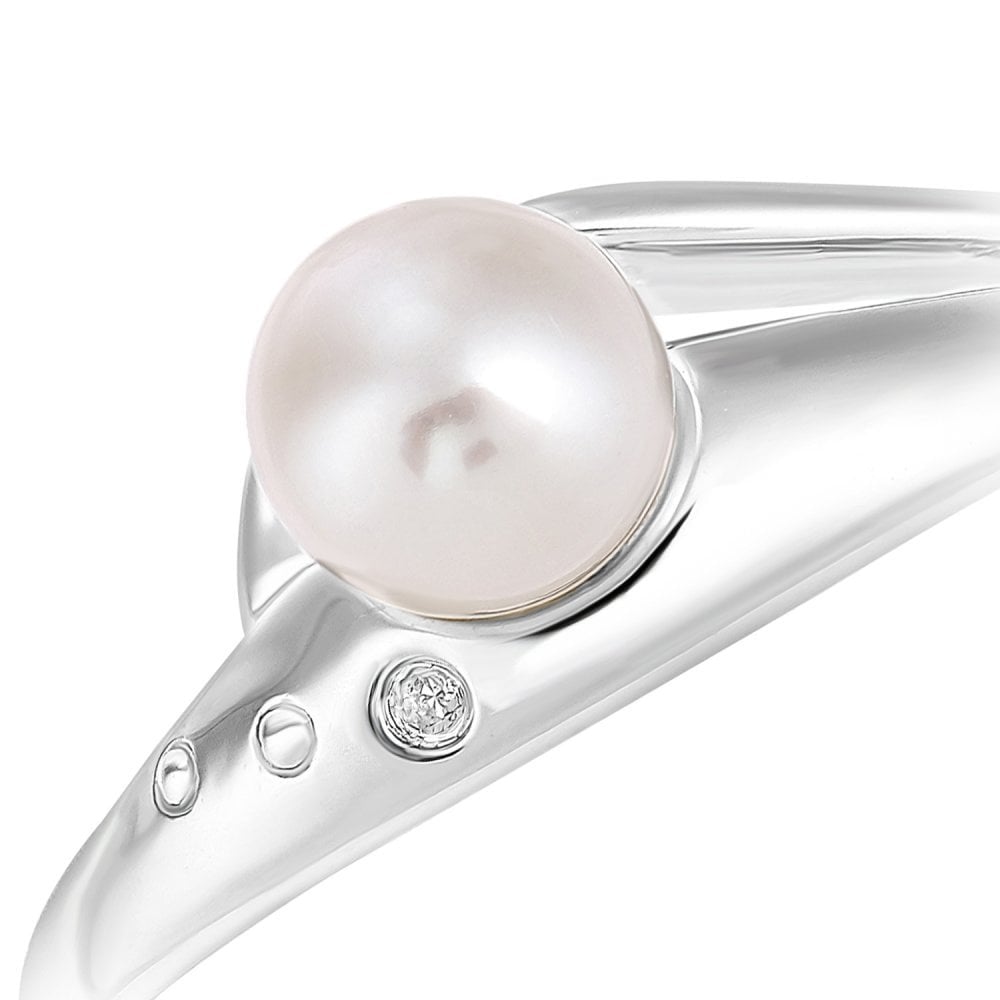 SPARKLD 9ct White Gold Diamond And Cultured Pearl Ring