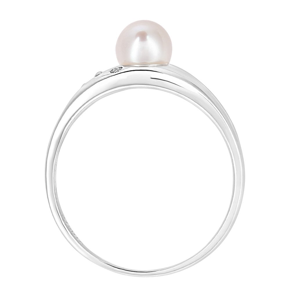 SPARKLD 9ct White Gold Diamond And Cultured Pearl Ring