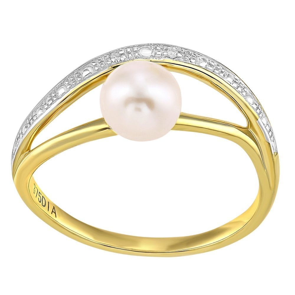 SPARKLD 9ct Yellow Gold Diamond And Cultured Pearl Ring