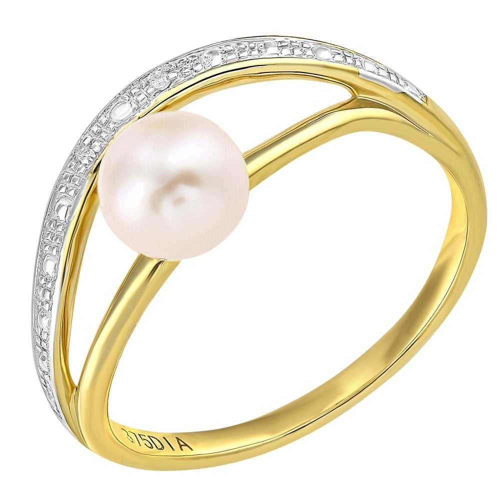 SPARKLD 9ct Yellow Gold Diamond And Cultured Pearl Ring