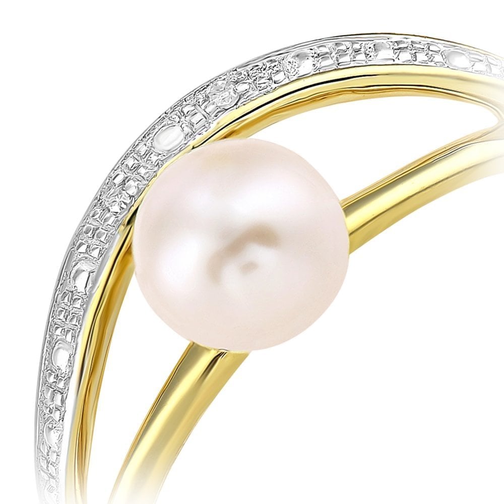 SPARKLD 9ct Yellow Gold Diamond And Cultured Pearl Ring