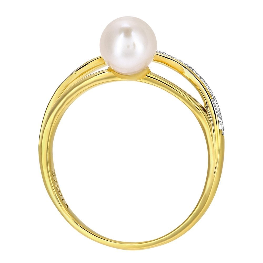 SPARKLD 9ct Yellow Gold Diamond And Cultured Pearl Ring