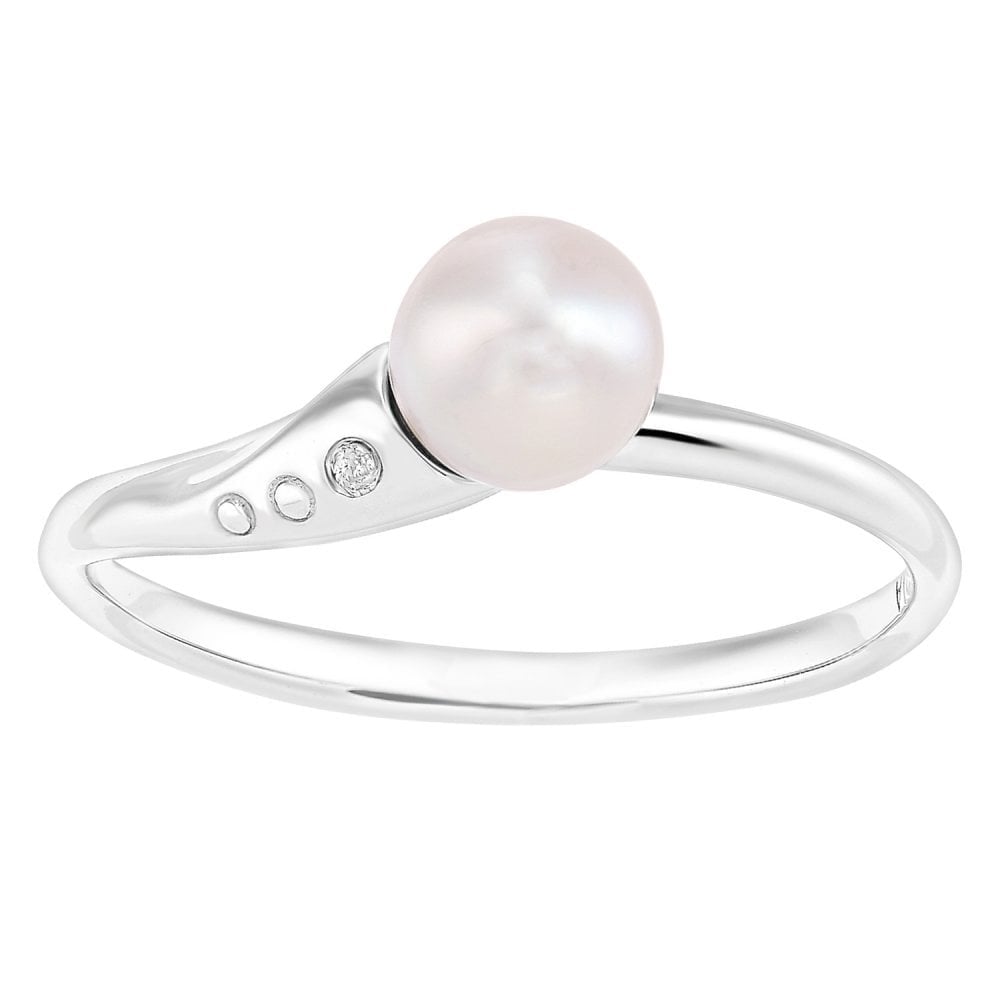 SPARKLD 9ct White Gold Diamond And Cultured Pearl Ring