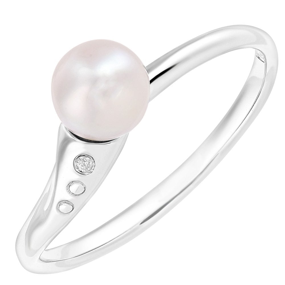 SPARKLD 9ct White Gold Diamond And Cultured Pearl Ring