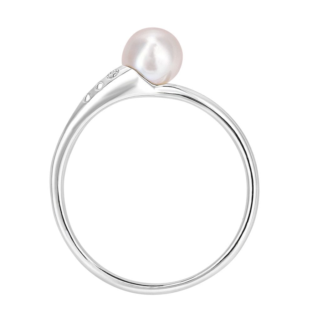 SPARKLD 9ct White Gold Diamond And Cultured Pearl Ring